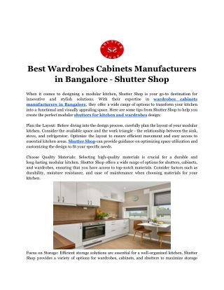 Best Wardrobes Cabinets Manufacturers in Bangalore - Shutter Shop