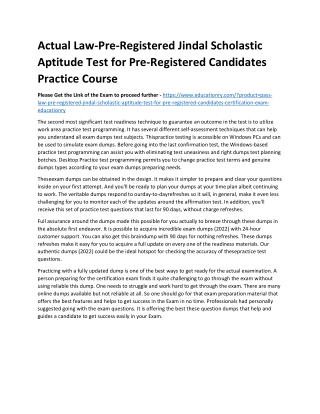 Law-Pre-Registered Jindal Scholastic Aptitude Test for Pre-Registered Candidates