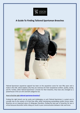 A Guide To Finding Tailored Sportsman Breeches