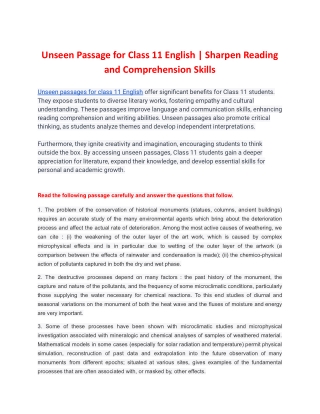 Unseen Passage for Class 11 English - Sharpen Reading and Comprehension Skills