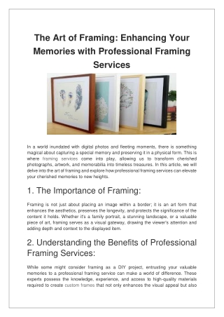 The Art of Framing Enhancing Your Memories with Professional Framing Services