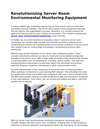 Revolutionizing Server Room Environmental Monitoring Equipment