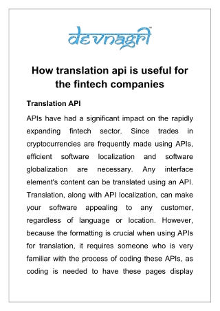 How translation api is useful for the fintech companies