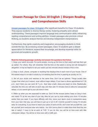 Unseen Passage for Class 10 English  _ Sharpen Reading and Comprehension Skills