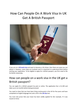 How Can People On A Work Visa In UK Get A British Passport ?