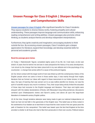 Unseen Passage for Class 9 English - Sharpen Reading and Comprehension Skills