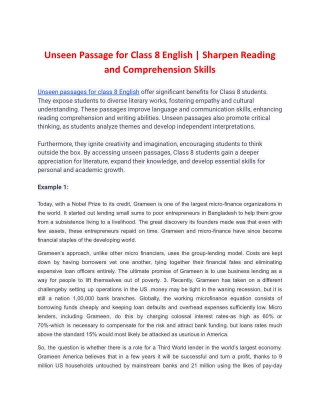 Unseen Passage for Class 8 English - Sharpen Reading and Comprehension Skills