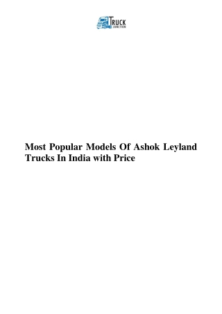 Most Popular Models Of Ashok Leyland Trucks In India with Price