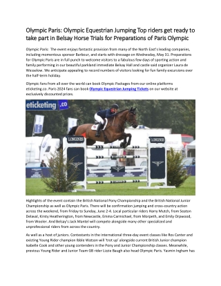 Olympic Paris  Olympic Equestrian Jumping Top riders get ready to take part in Belsay Horse Trials for Preparations of P