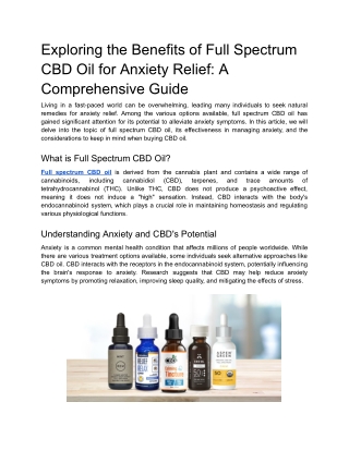 Exploring the Benefits of Full Spectrum CBD Oil for Anxiety Relief_ A Comprehensive Guide