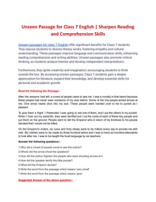 Unseen Passage for Class 7 English - Sharpen Reading and Comprehension Skills