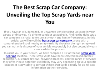 The Best Scrap Car Company Unveiling the Top Scrap Yards near You