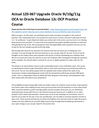 1Z0-067 Upgrade Oracle 9i/10g/11g OCA to Oracle Database 12c OCP