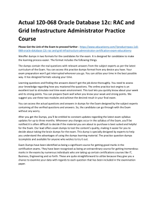 1Z0-068 Oracle Database 12c: RAC and Grid Infrastructure Administrator