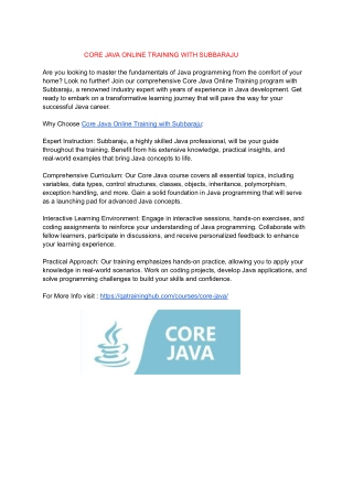 CORE JAVA ONLINE TRAINING WITH SUBBARAJU