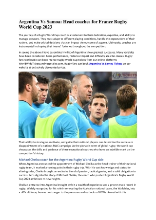 Argentina Vs Samoa Head coaches for France Rugby World Cup 2023