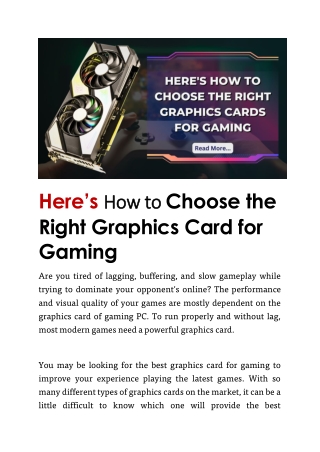 Guide to Choosing the Best Graphics Card for Gaming