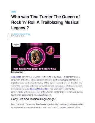Who was Tina Turner The Queen of Rock 'n' Roll A Trailblazing Musical Legacy