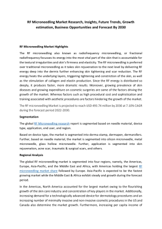 RF Microneedling Market Share, Analysis, Regional Insights, Growth Insights