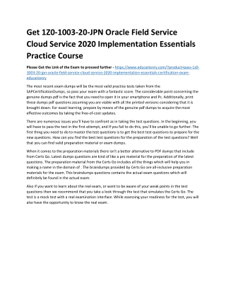 1Z0-1003-20-JPN Oracle Field Service Cloud Service 2020 Implementation Essential