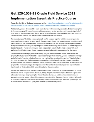 1Z0-1003-21 Oracle Field Service 2021 Implementation Essentials