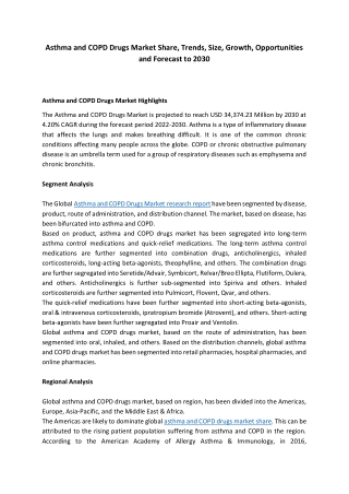 Asthma and COPD Drugs Market Research, Current Trends, Application, Growth