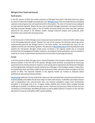 Nitrogen Prices Trend and Forecast