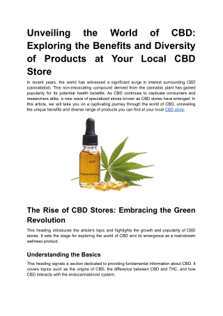 Unveiling the World of CBD_ Exploring the Benefits and Diversity of Products at Your Local CBD Store