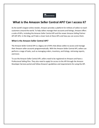 What is the Amazon Seller Central API_ Can I access it_