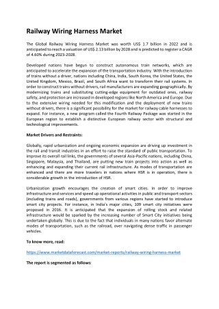 Railway Wiring Harness Market