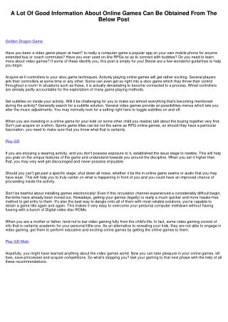 Plenty Of Reliable Information About Games Are Available In The Beneath Write-up