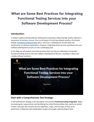 What are Some Best Practices for Integrating Functional Testing Services