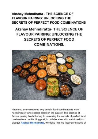 Akshay Mehndiratta - THE SCIENCE OF FLAVOUR PAIRING_ UNLOCKING THE SECRETS OF PERFECT FOOD COMBINATIONS