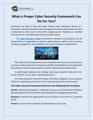 What a Proper Cyber Security Framework Can Do For You?
