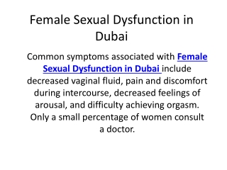 Female Sexual Dysfunction in Dubai