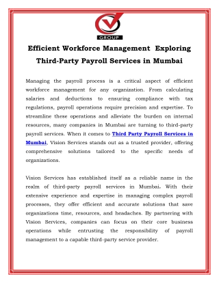 Efficient Workforce Management  Exploring Third Party Payroll Services in Mumbai