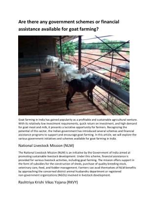 Are there any government schemes or financial assistance available for goat farm