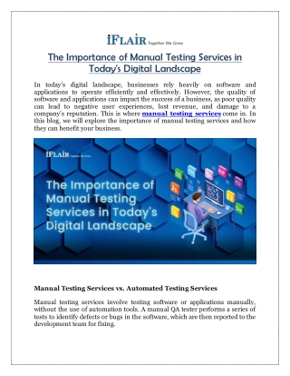 The Importance of Manual Testing Services in Today's Digital Landscape