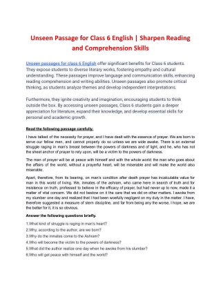 Unseen Passage for Class 6 English - Sharpen Reading and Comprehension Skills