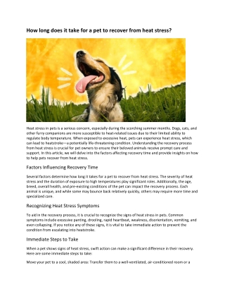 How long does it take for a pet to recover from heat stress?