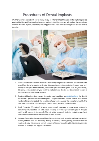 Procedures of Dental Implants
