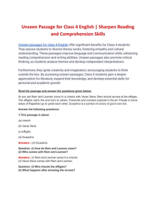 Unseen Passage for Class 4 English | Sharpen Reading and Comprehension Skills