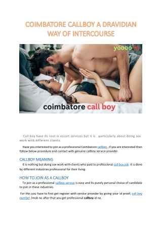 COIMBATORE CALLBOY A DRAVIDIAN WAY OF INTERCOURSE