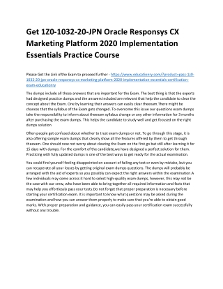 1Z0-1032-20-JPN Oracle Responsys CX Marketing Platform 2020 Implementation Essen