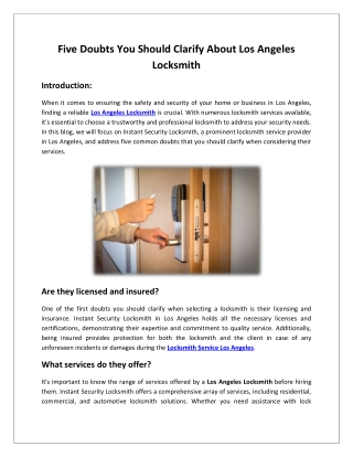 Instant Security Locksmith - Locksmith Near Los Angeles