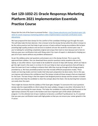 1Z0-1032-21 Oracle Responsys Marketing Platform 2021 Implementation Essentials