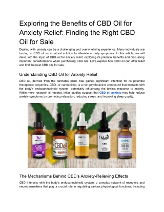 Exploring the Benefits of CBD Oil for Anxiety Relief_ Finding the Right CBD Oil for Sale