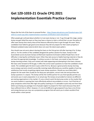 1Z0-1033-21 Oracle CPQ 2021 Implementation Essentials