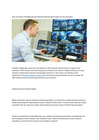 How To Choose The Right Remote Network Monitoring Provider For Your Business