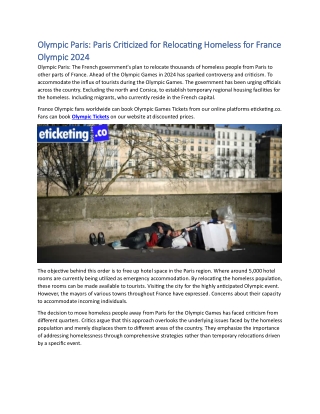 Olympic Paris Paris Criticized for Relocating Homeless for France Olympic 2024